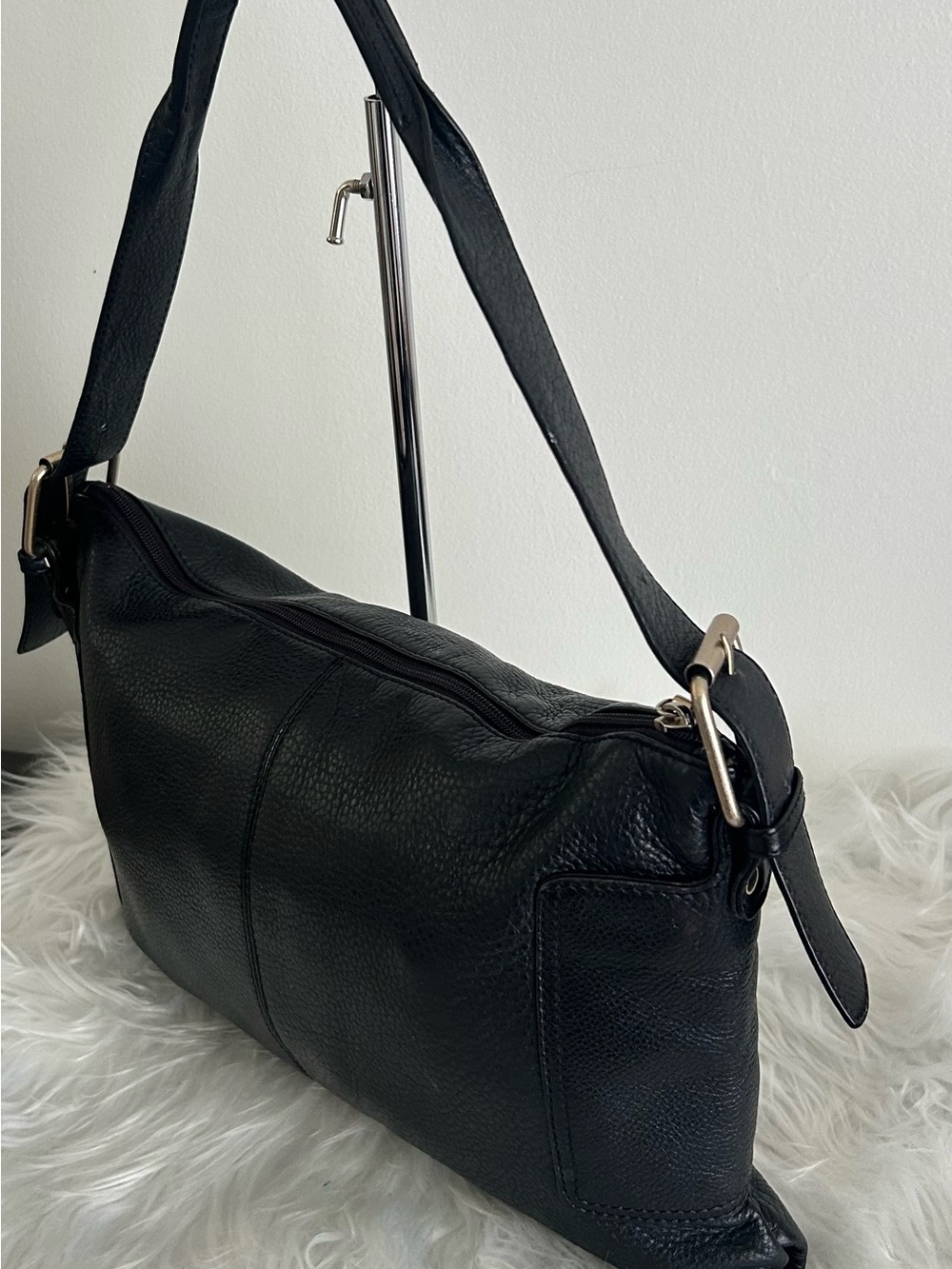 HOBO Black Pebbled Leather Zip Top Shoulder Bag Soft Leather Purse - Picture 4 of 11